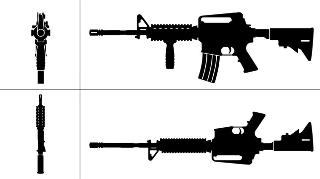 M4 Carbine Assault Rifle Detailed Vector Graphic for Modern Warfare, Infantry Equipment, and Tactical Firearms Design Assets