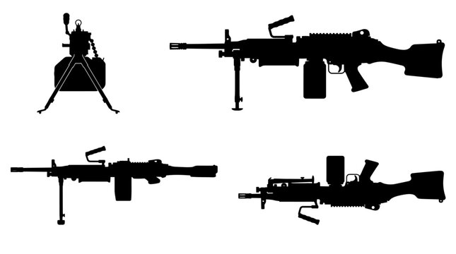 M249 SAW Light Machine Gun Vector Illustration Designed for High-Intensity Combat, Heavy Firepower, and Tactical Simulation Graphics