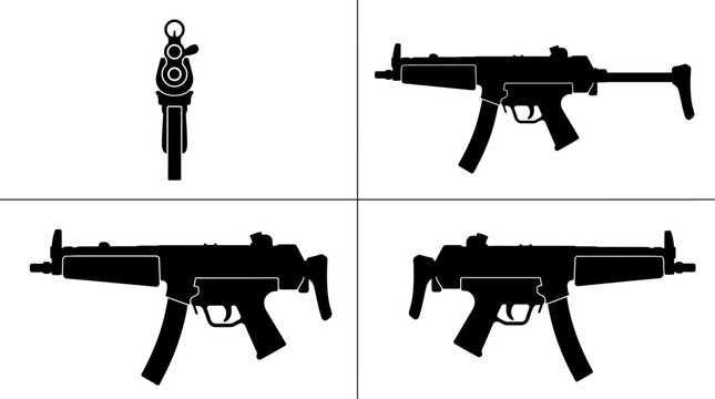 MP5 Submachine Gun Simple Vector Illustration for Police SWAT, Tactical Special Operations, and Modern Security Equipment Design