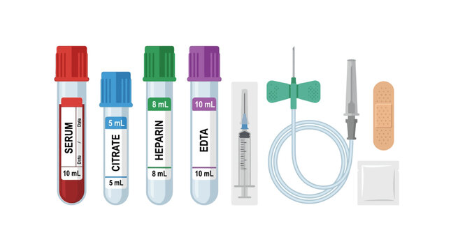 Medical Blood Collection Tubes, Syringe, IV Set, Bandage, and Gauze