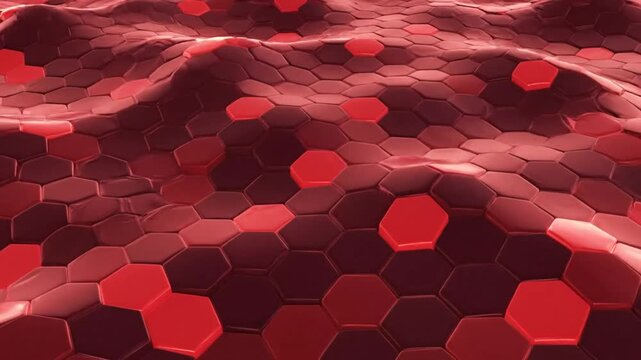 Abstract red and black hexagonal pattern background with wave effect, modern design and digital technology