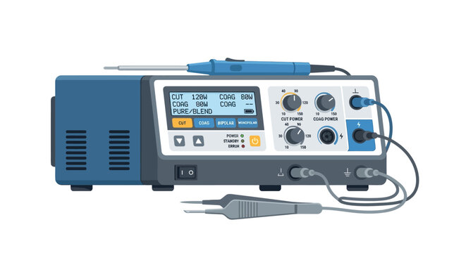 Modern Electrosurgery Unit with Handpiece and Forceps Isolated