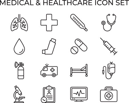 Medical Healthcare Line Icon Set - Hospital Vector Collection