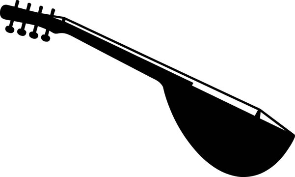 Black silhouette sitar vector, Indian stringed instrument, musical symbol, cultural icon