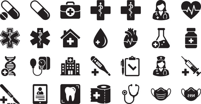 Medical Healthcare Solid Icons Pack - Hospital Glyph Symbols