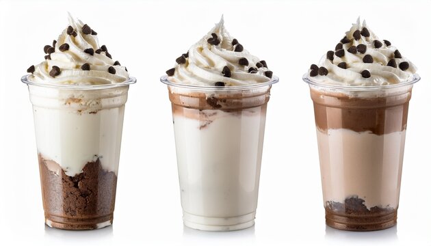 cookies and cream milkshake in plastic takeaway glass isolated on a white background or white background cut out