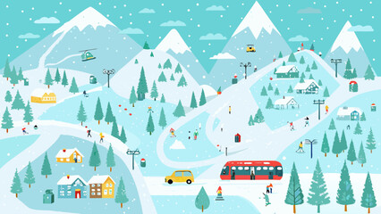 Winter Ski Resort Scene A Colorful Vector Illustration © Songita