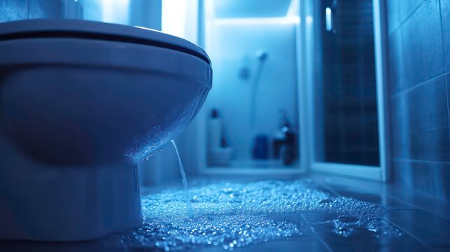 plumber unclogging blocked toilet with hydro jetting at home bathroom. sewer cleaning service