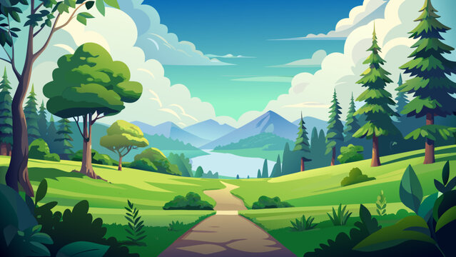 vector, landscape, nature, illustration, grass, lawn, turf, greenery, meadow, summer, summertime, warm season, sunny season, park, garden, recreation area, green belt, green space, joy, delight