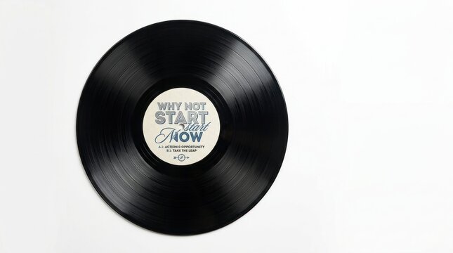 Vintage Vinyl Record with Motivational Quote on White Background.