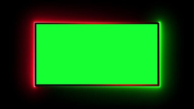 abstract glowing neon rectangle frame animation green screen 4k. Neon rectangle shape line moving Bright neon border frame effect isolated on green background 4k video
