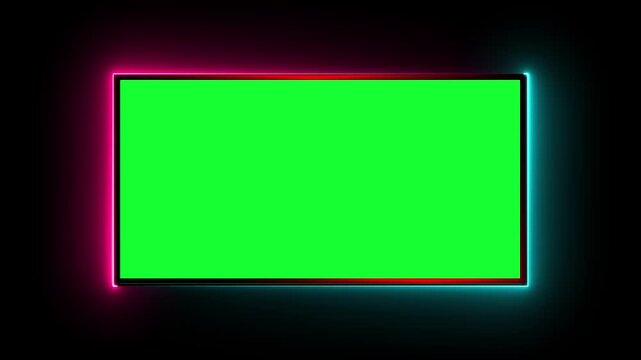 abstract glowing neon rectangle frame animation green screen 4k. Neon rectangle shape line moving Bright neon border frame effect isolated on green background 4k video