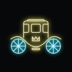 Fototapeta premium Royal carriage line art icon displaying a stylized crown and glowing neon light