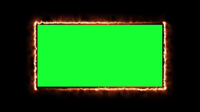abstract glowing neon rectangle frame animation green screen 4k. Bright neon border frame effect isolated on green background. square two moving neon lights overlay 4K graphic animation video  