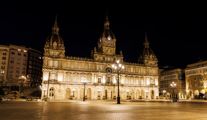 Obraz premium La Coruna Town hall in Maria Pita Square Galicia
