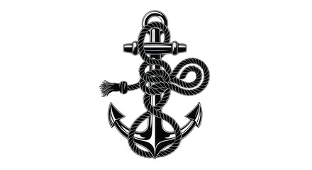Black anchor icon with rope isolated on white © NurJahan