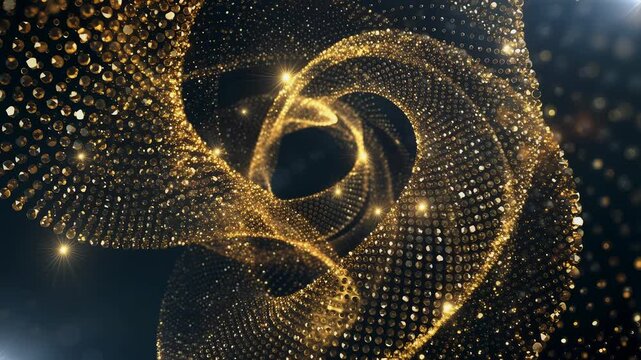 Dynamic golden digital mesh tunnel vortex 金のデジタルメッシュと渦巻くトンネルの背景ループ動画素材