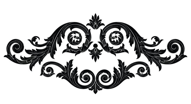 Black floral scroll ornament isolated on white