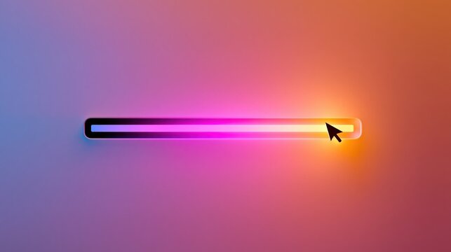 Loading bar interface element shows progress with a digital cursor hovering over the vibrant glowing gradient background light.