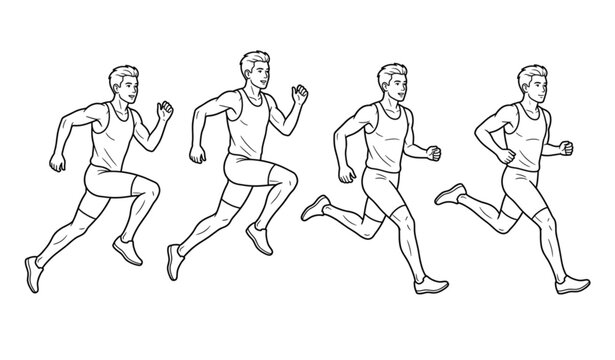 Young Male Runner Training Sequence Multiple Motion Poses Athletic Character Vector Set
