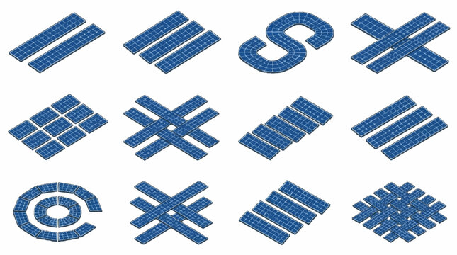 Collection of blue geometric and abstract icons set.