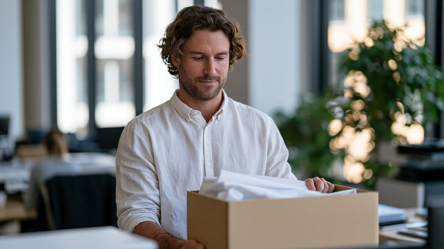 Back to routine September corporate office worker unpacking personal items at newly assigned workstation after summer break candid unposed moment professional return workspace