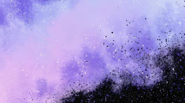 Abstract purple and black gradient with glitter stars moving animation. Flowing iridescent nebula for cosmic art design.