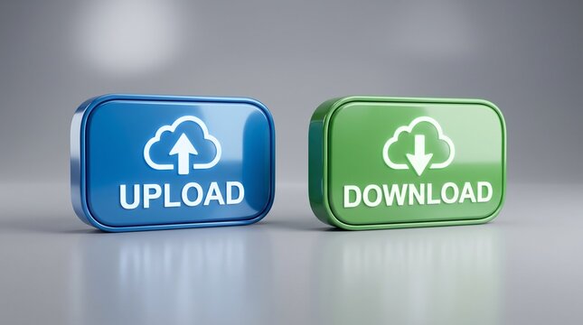 Cloud storage icons, upload and download buttons, cloud symbols, file transfer