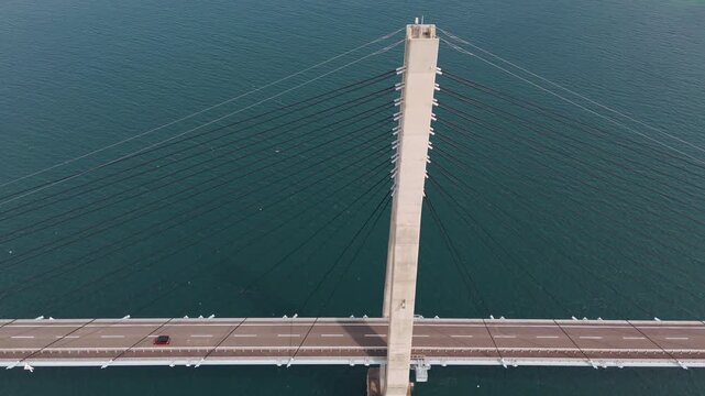 Cinematic Aerial of Takashima Bridge Connecting Takashima Island in Japan