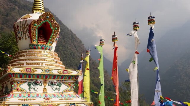 Chomrong, Nepal, Himalayas, Annapurna, stupa, prayer flags, Buddhism, Buddhist, temple, shrine, monastery, spiritual, spirituality, religion, sacred, culture, tradition, village, mountain village