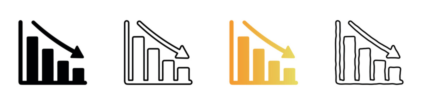Set of four graph icons showing a downward trend and financial decline