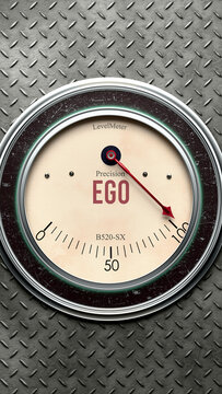 Ego that is hitting a full scale, showing a very high level of ego, overload of it, too much of it. Maximum value, off the charts.  ,3d illustration