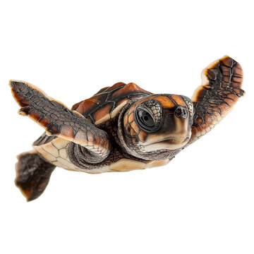 PNG of A young sea turtle swimming gracefully in clear blue waters, showcasing its intricate shell patterns.