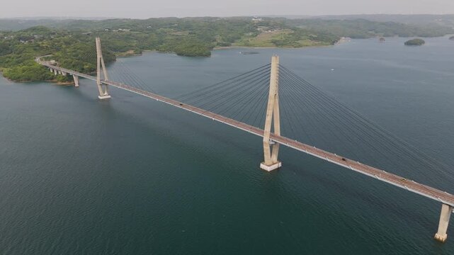 Cinematic Aerial of Takashima Bridge Connecting Takashima Island in Japan
