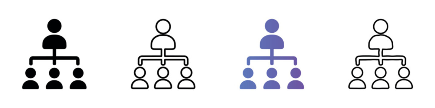 Stylized organizational chart designs in various colors and styles
