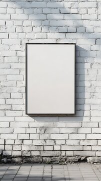 Blank poster on white brick wall with shadow