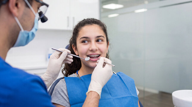 Teen Braces Checkup Close View During Orthodontic Assessment