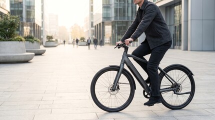 Fototapeta premium Electric Bike Commute Through Modern City Corridor Morning Light