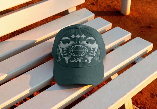 Cap On Bench Mockup For Product And Branding Design