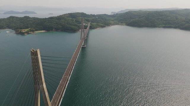 Cinematic Aerial of Takashima Bridge Connecting Takashima Island in Japan