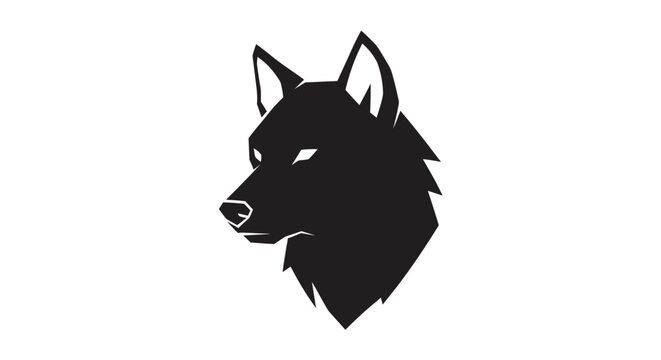 A minimalist black silhouette of a wild canine head on a white background
