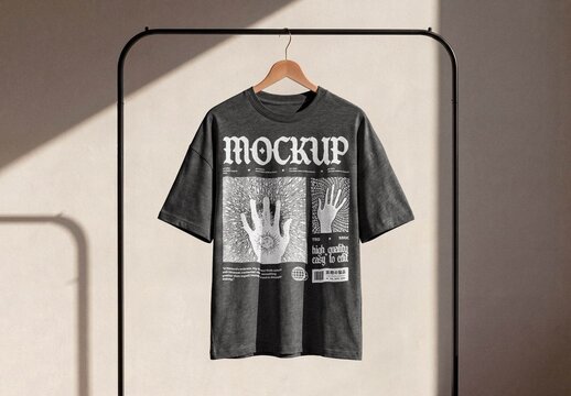 T-Shirt On Garment Rack Mockup For Apparel And Branding Design