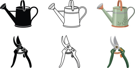 Watering Can and Pruning Shears Gardening Tools Set ©  