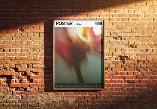 Vertical Poster Brick Wall Mockup For Print And Advertising Design