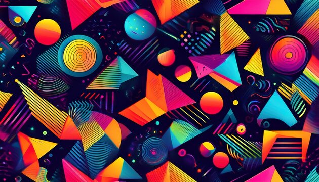 abstract geometric background memphis style bright neon colors seamless pattern