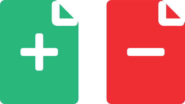 Green add and red remove document icons with plus