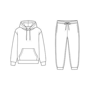 unisex long sleeve oversized hoodie and jogger sweatpants flat sketch vector illustration technical cad drawing template