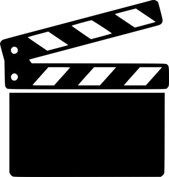 Minimalist black and white film clapperboard symbol icon in flat vector design style isolated on white background
