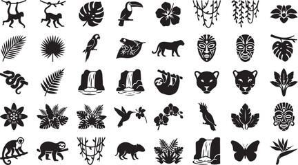 Black and white of various animals, birds, insects, and sea creatures © hosneara_studio