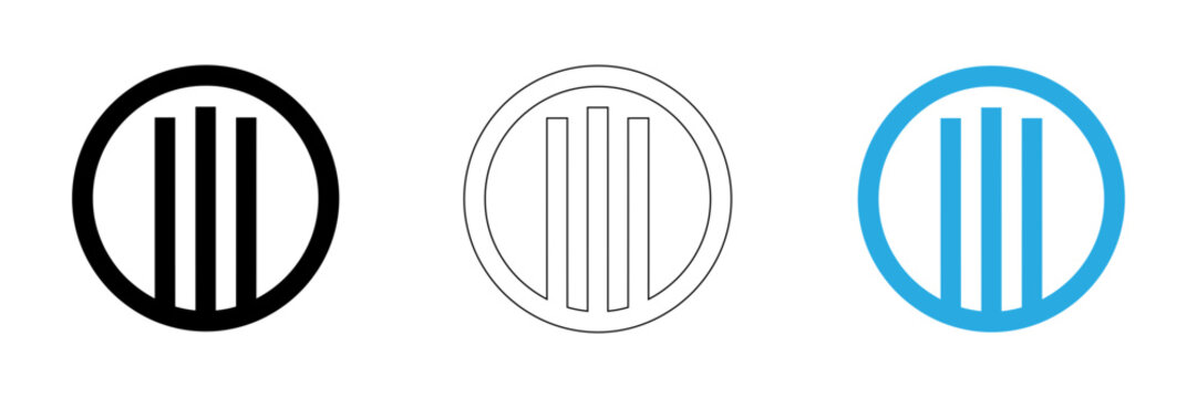 Minimalist oval logo variations with vertical lines black outline and cyan color schemes